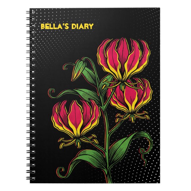 Neonflamma lily: Pop Art Gloriosa superba Anteckningsbok (Framsidan)