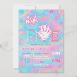 Neonglöd, hög, fem Födelsedagsfest inbjudan