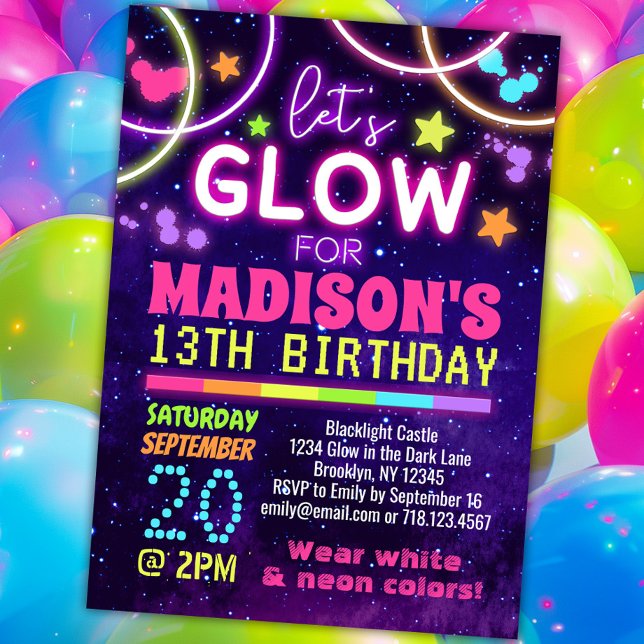 Neonglöd i Mörk Glow Party födelsedag Inbjudningar (Skapare uppladdad)