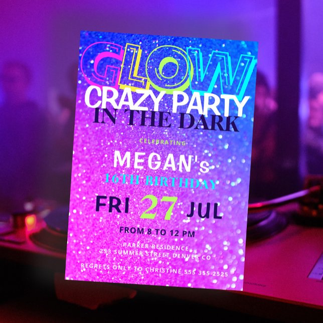 Neonglöd i mörken födelsedagsfest inbjudan (Skapare uppladdad)