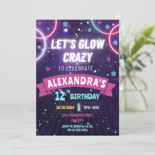 Neonglöd i Mörkens födelsedag Party Inbjudningar