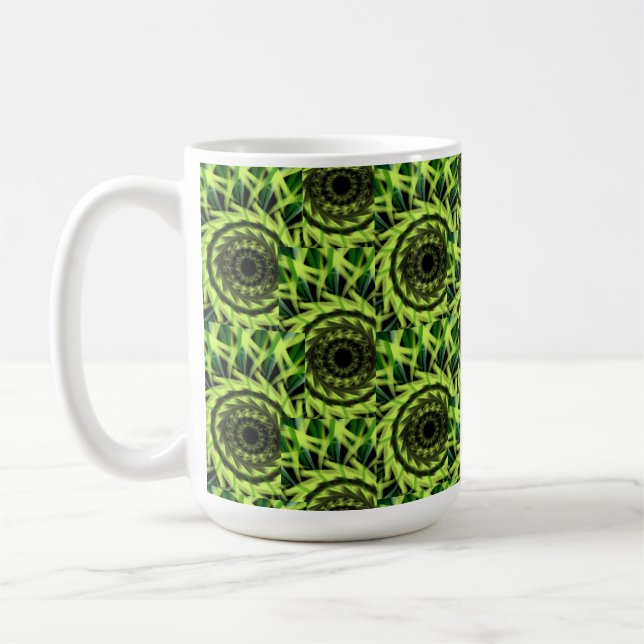 Neongrön Hypnotisk Virvel Abstrakt Geometrisk Möns Kaffemugg (Vänster)
