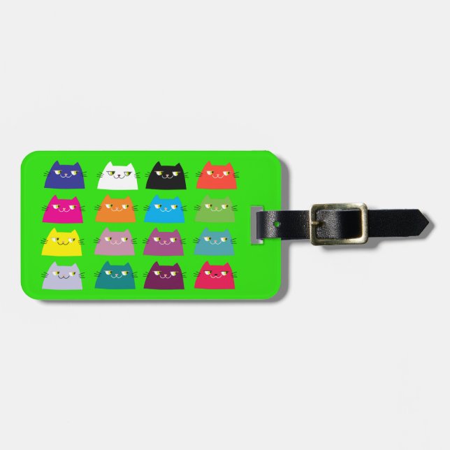 Neongrön kattbagagelapp Djärv Resa Söt Bagagebricka (Horisontell Framsida)