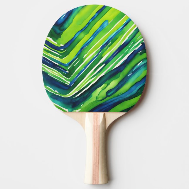 Neongrön och mörkblå randig konst pingisracket (Framsidan)