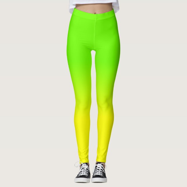 Neongrönt och neon gula Ombré skuggar färg bleknar Leggings (Framsida)