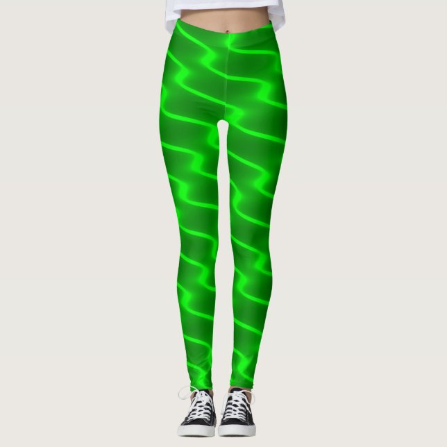 Neongrönt vågigt linjerdamasker leggings (Framsida)