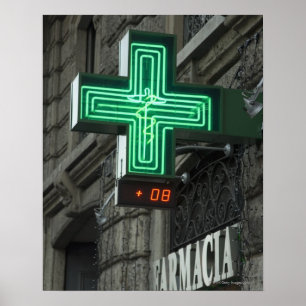 Neongröntkor utvändiga Farmacia (droglagret elle Poster