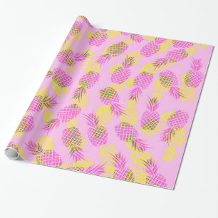 Neongult och rosa tropiska hawaianska ananas presentpapper