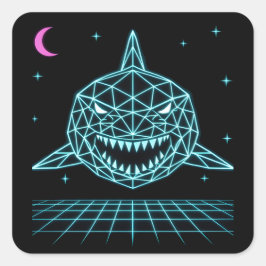 Neonhaj Synthwave - Retro Ocean Rovdjur Fyrkantigt Klistermärke