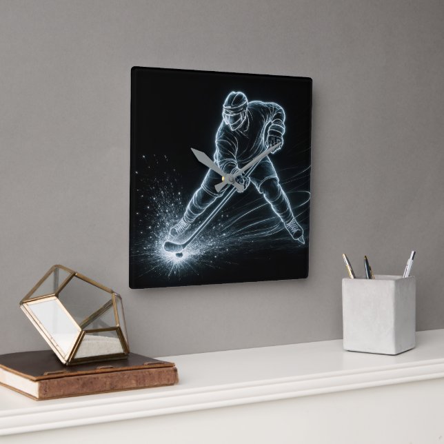 Neonhockeyspelare på is fyrkantig klocka (Kontor)