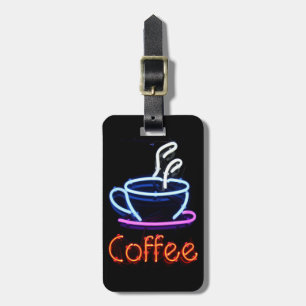 Neonkaffe undertecknar bagagebricka