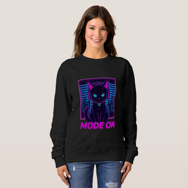 Neonkattläge PÅ - Cyberpunk Gamer Cat Hoodie & T- T Shirt (Hel framsida)