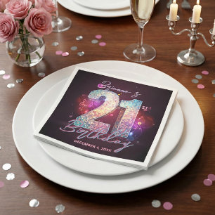 Neonlila Disco Boll Musiknoter 21-årsdag Pappersservett