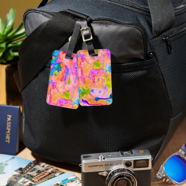 Neonljus Abstrakt Målning Bagage Tag Bagagebricka (Fram & Baksida)