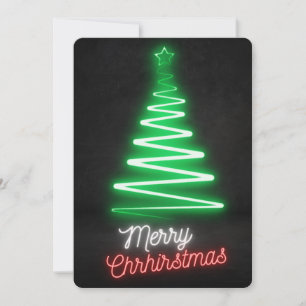 Neonljus God Jul Grön Röd Vit Träd Julkort