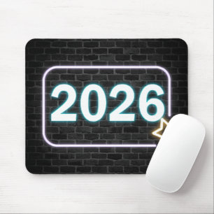 Neonljus på tegel för 2026 musmatta