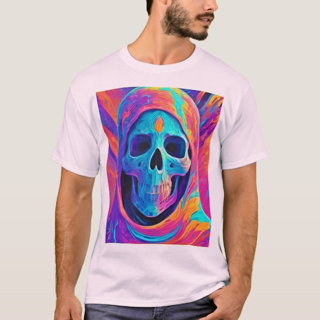 Neonlysande dödskallekonst t shirt (Framsida)