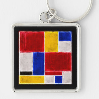 Neonmönster Mondrian Fyrkantig Silverfärgad Nyckelring