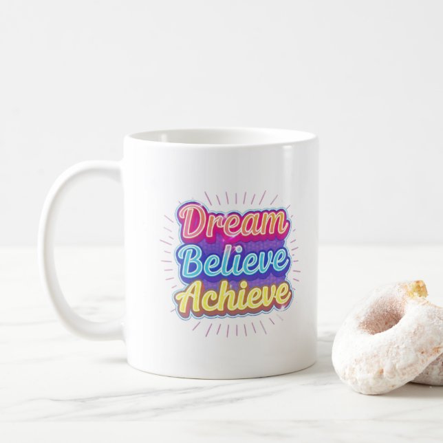 Neonmotivationscitat 'Dröm tro uppnå' Kaffemugg (Med munk)