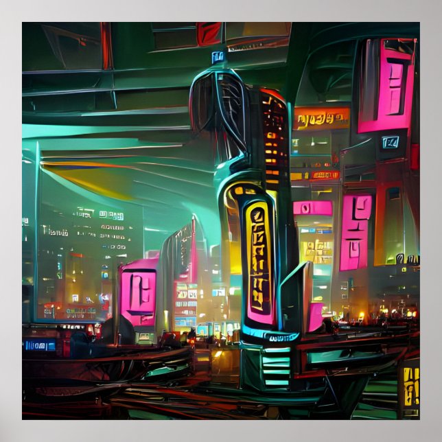 Neonoir Cyberpunk Abstrakt Neon Light City Poster (Framsidan)