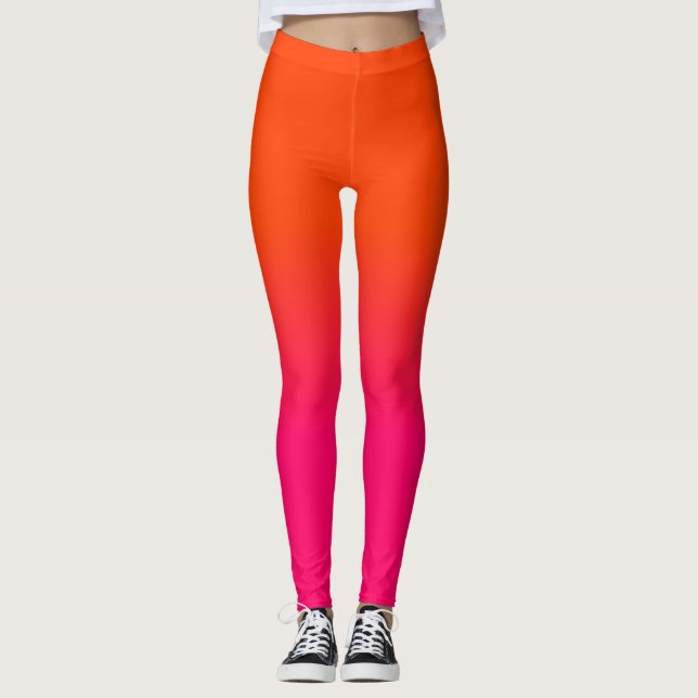Neonorangen och neon rosa Ombre skuggar färg Leggings (Framsida)