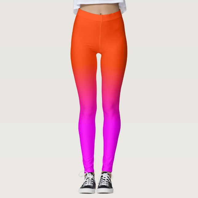 Neonorangen och shock rosa Ombre skuggar färg Leggings (Framsida)