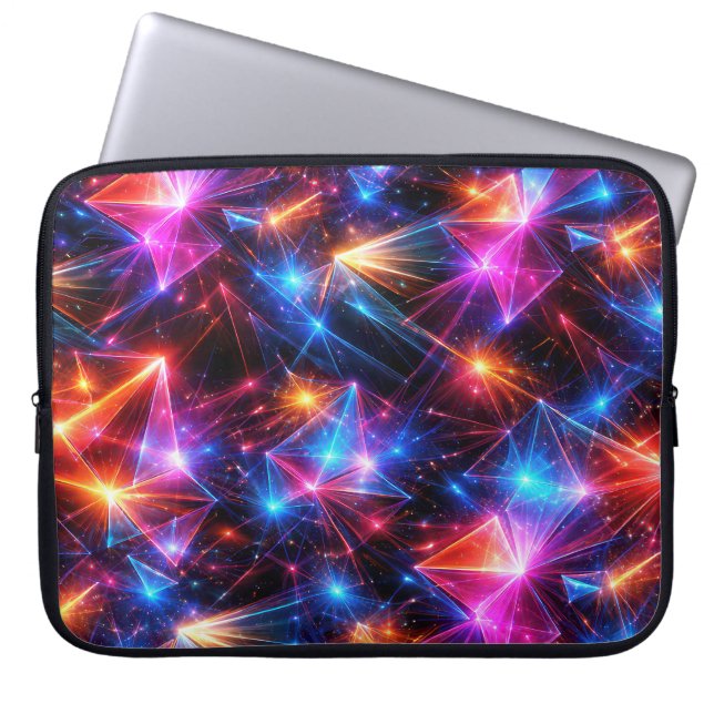 Neonpolygonabstrakt med explosioner laptop fodral (Framsidan)