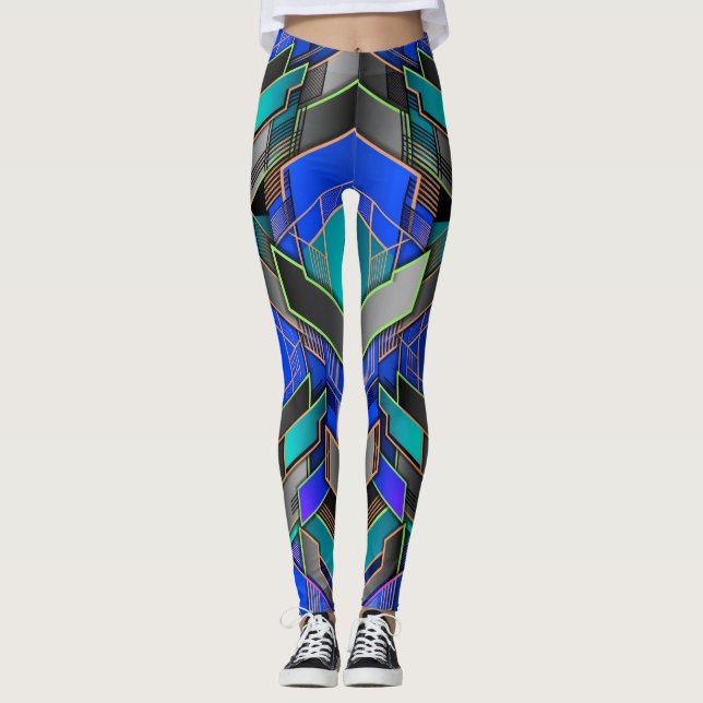 Neonprism Geometriskt Abstrakt Mönster Leggings (Framsida)