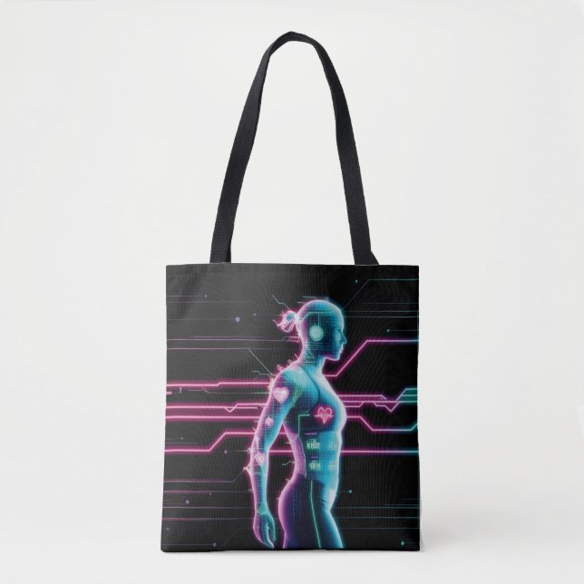 NeonPulse Cyborg Springa Tote Tygkasse (Framsida)