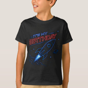Neonraket Rymdfödelsedagsbarn Grafisk T-shirt