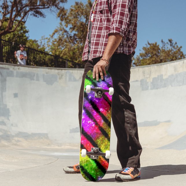 Neonregnbåge Glänsande Ränder Mini Skateboard Bräda 18,5 Cm (Utomhus 2)