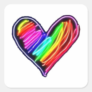Neonregnbåge Hjärtat T-shirt Kärlek Pride HBTQ-ka Fyrkantigt Klistermärke