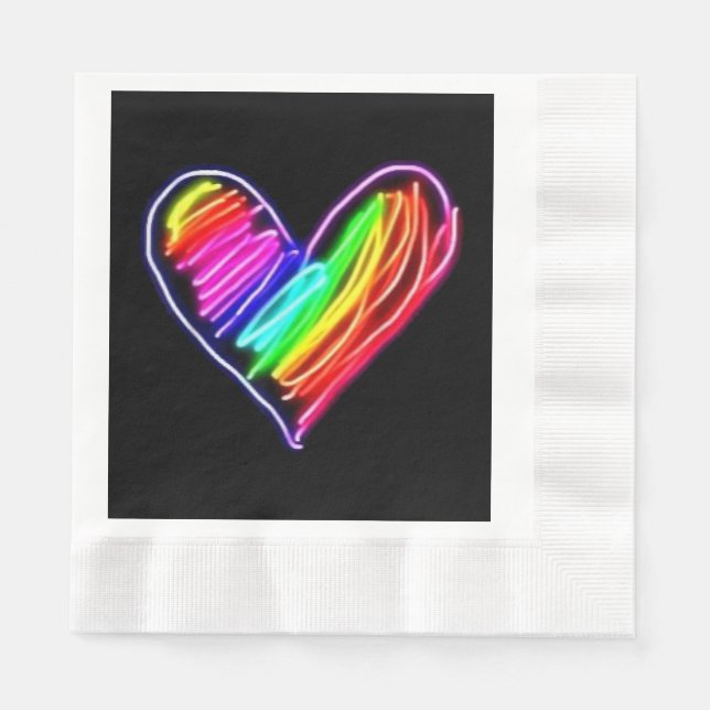 Neonregnbåge Hjärtat T-shirt  Kärlek Pride HBTQ-ka Pappersservett (Framsidan)