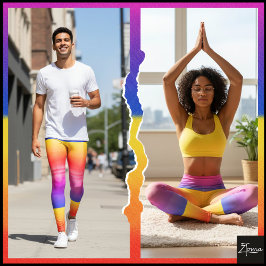 Neonregnbåge Rutmönster Gradient Blocktryck Leggings