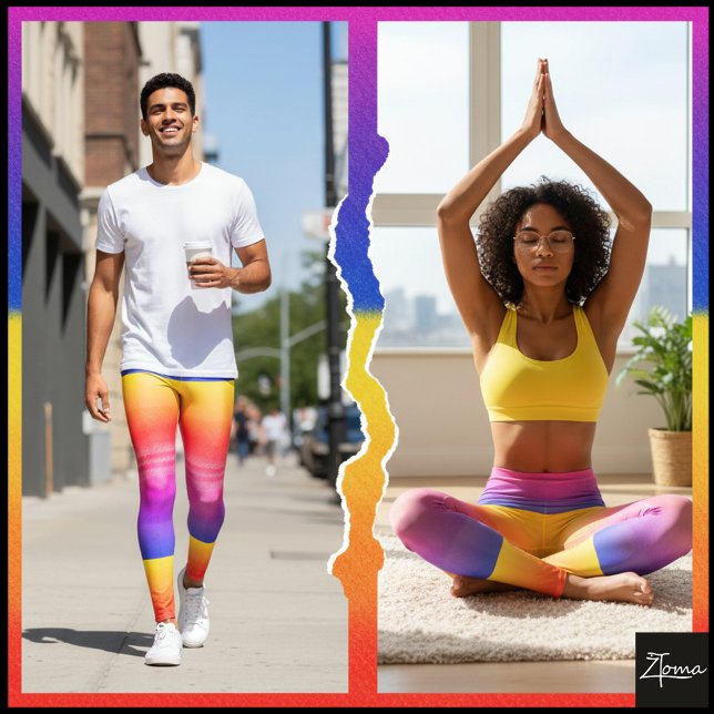 Neonregnbåge Rutmönster Gradient Blocktryck Leggings (Skapare uppladdad)