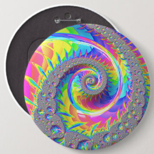 Neonregnbåge Spiral Fraktal Abstrakt Digital Konst Knapp