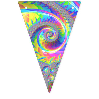 Neonregnbåge Spiral Fraktal Abstrakt Digital Konst Vimplar