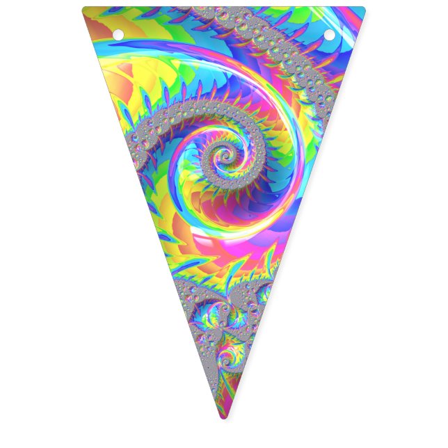 Neonregnbåge Spiral Fraktal Abstrakt Digital Konst Vimplar (Första flaggan)