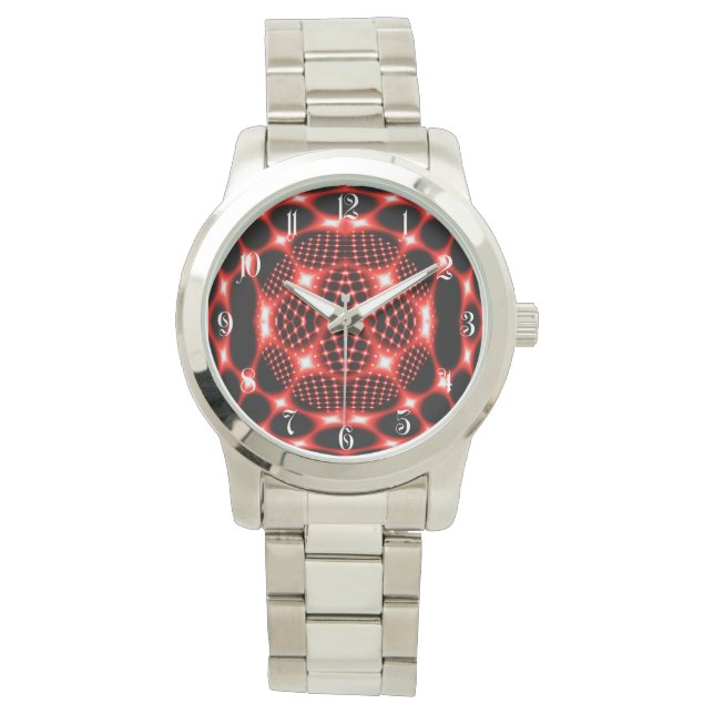 Neonröd klot fraktal armbandsur (Framsida)
