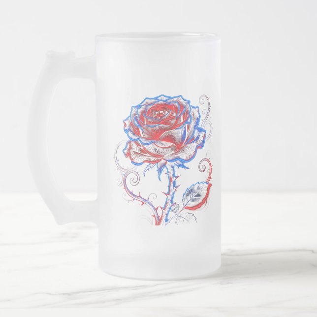 Neonröd och blå rosemugg frostat ölglas (Vänster)