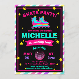 Neonrulle som åker skridskor svart inbjudningar