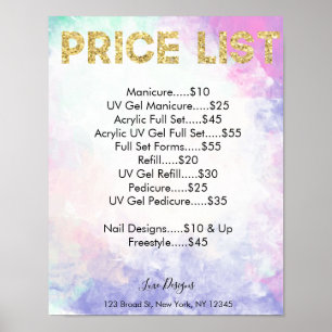 Neonsalong Prislista Vattenfärg, Guld Glitter Pos Poster