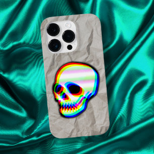 Neonskalleillustration på sprucken papper