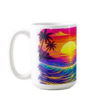 Neonskelett Surfar på Färgrik Solnedgång