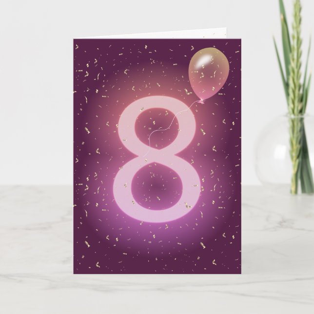 Neonskylt och ballong för 8-årsdag kort (Framsida)