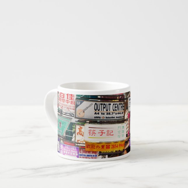 Neonskyltar på gatorna i Hongkong Espressomugg (Framsida vänster)
