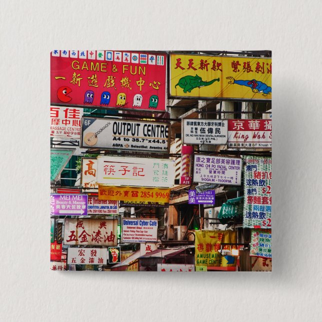 Neonskyltar på gatorna i Hongkong Knapp (Framsida)