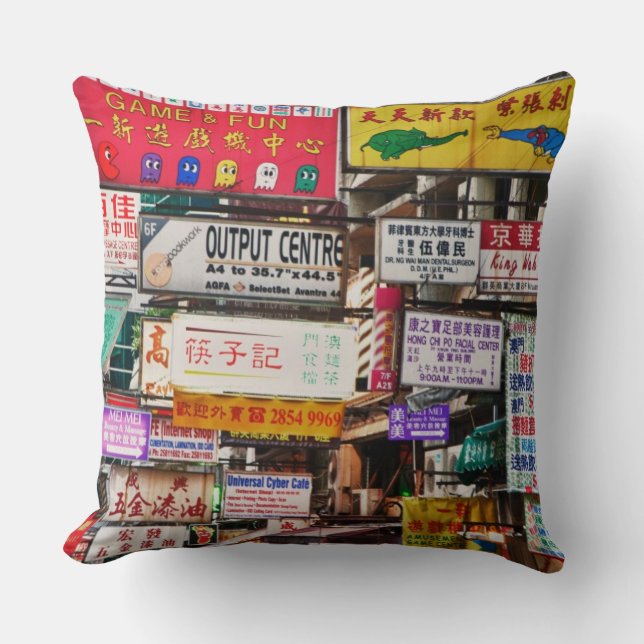 Neonskyltar på gatorna i Hongkong Kudde (Framsida)