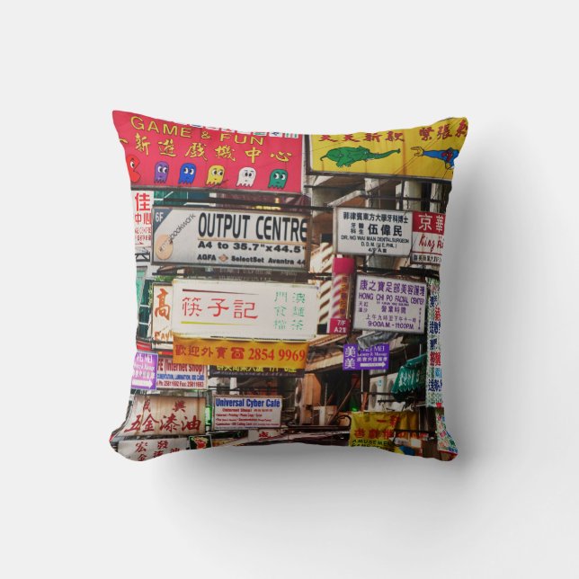 Neonskyltar på gatorna i Hongkong Kudde (Framsida)