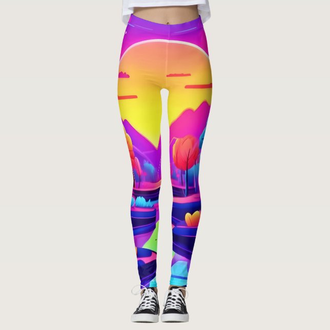 Neonsolnedgångslandskap Leggings (Framsida)